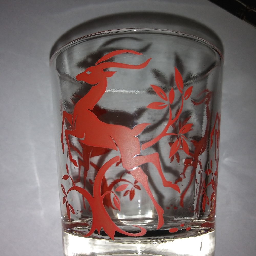 4 Vintage MCM Gazelle Antelope Deer Bar Glasses